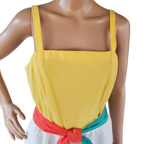 2 Piece Jacket Dress Women's S Sheath Sundress Midi Stripe Tie Belt Square Neck - Picture 11 of 12